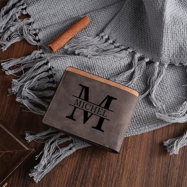 Personalized Engraved Leather Photo Wallet for Men