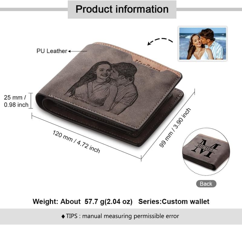 Personalized Engraved Leather Photo Wallet for Men