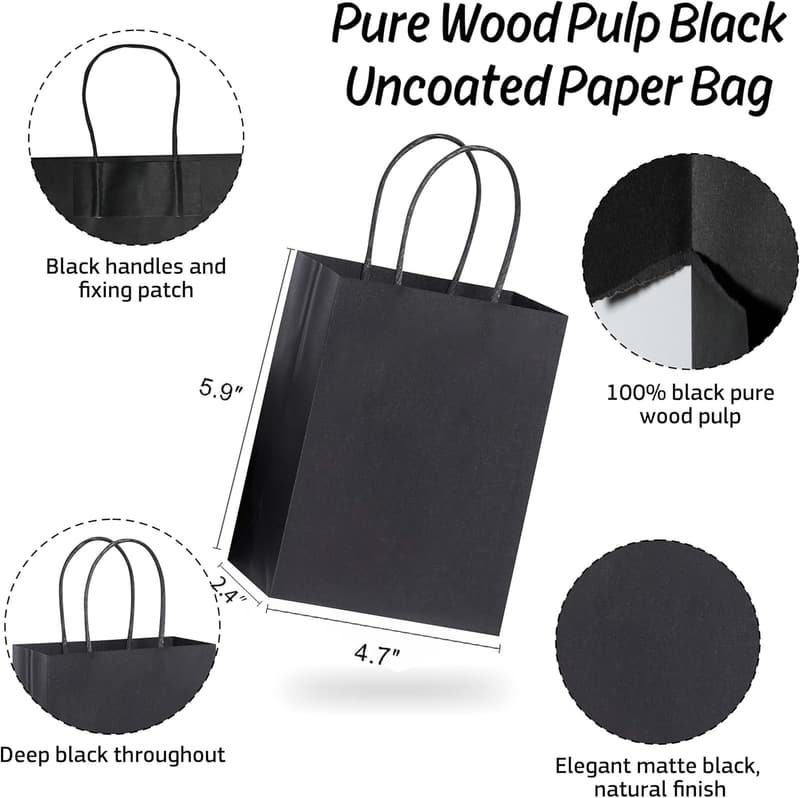 Halloween Mini Gift Bags – 50 Pack, Black Goodie Bags with Handles
