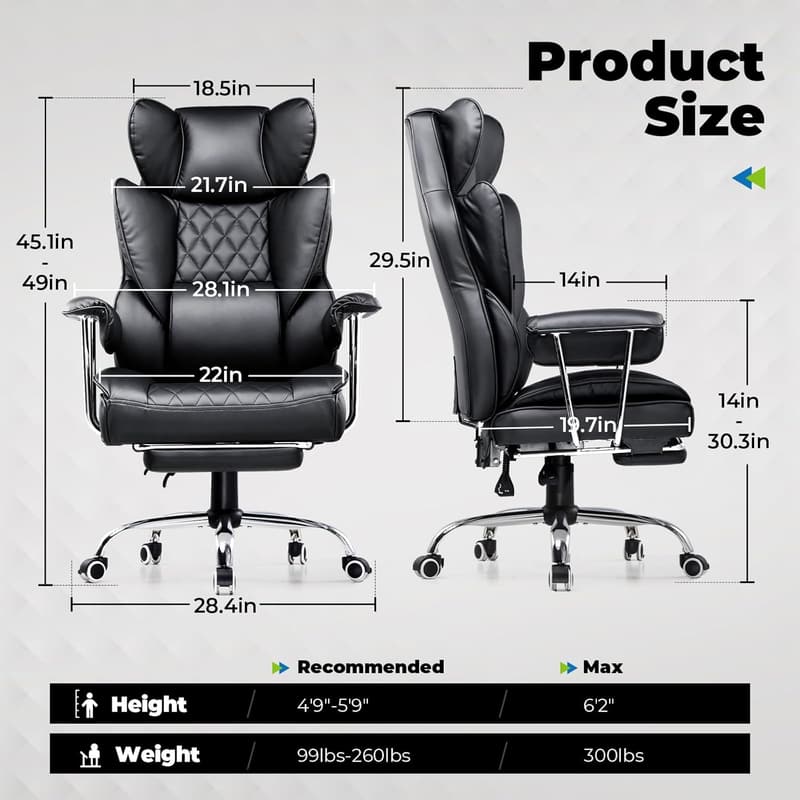 Executive Ergonomic Office Chair with Footrest and Lumbar Support