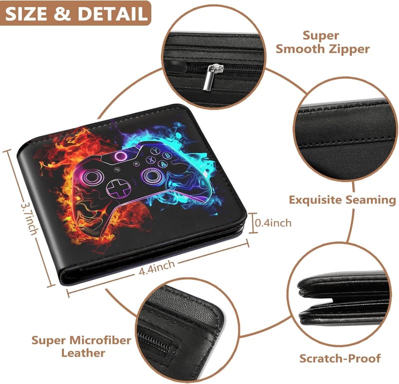 Boys' RFID Blocking Leather Wallet with Coin Pocket & ID Window