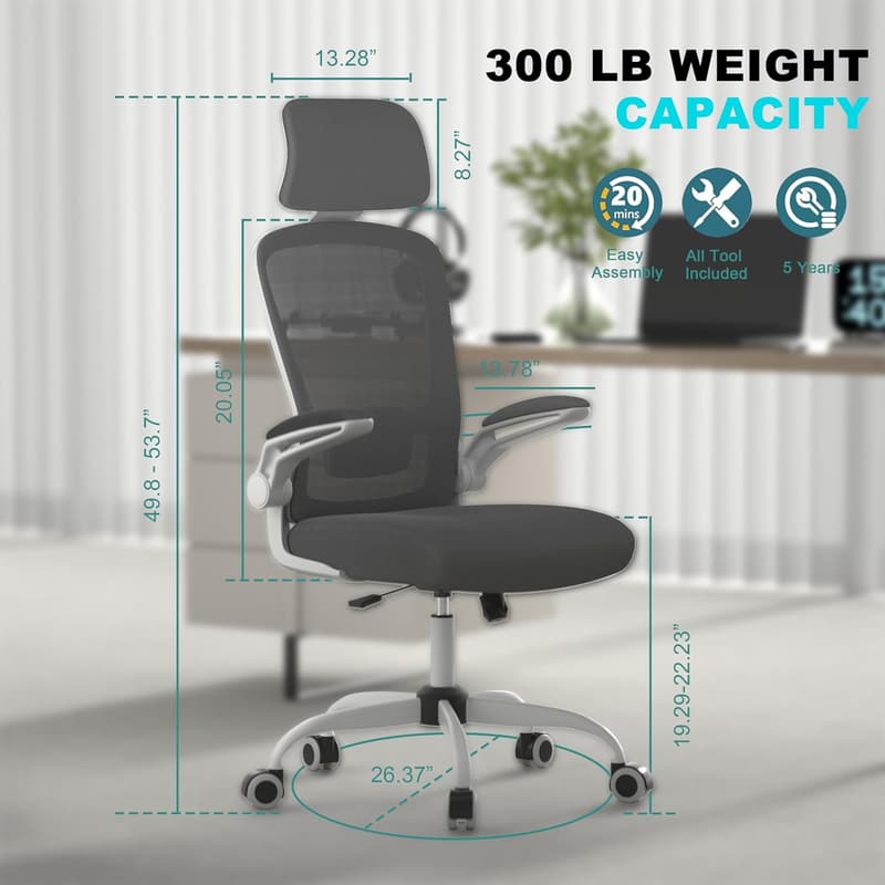 Ergonomic Office Chair with Adjustable Lumbar Support & Headrest