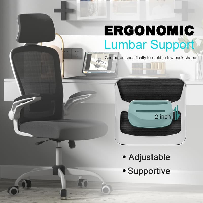 Ergonomic Office Chair with Adjustable Lumbar Support & Headrest