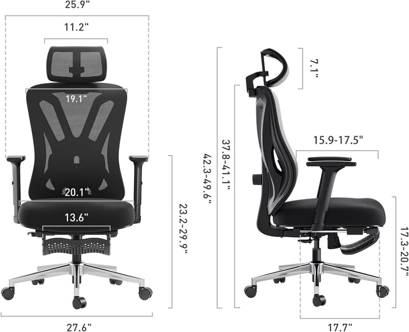 Ergonomic Office Chair with Adjustable Lumbar Support and Footrest