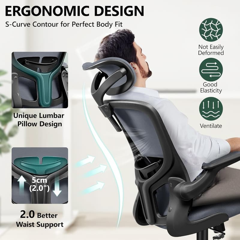 Ergonomic Desk Chair with Adjustable Lumbar Support – Dark Gray