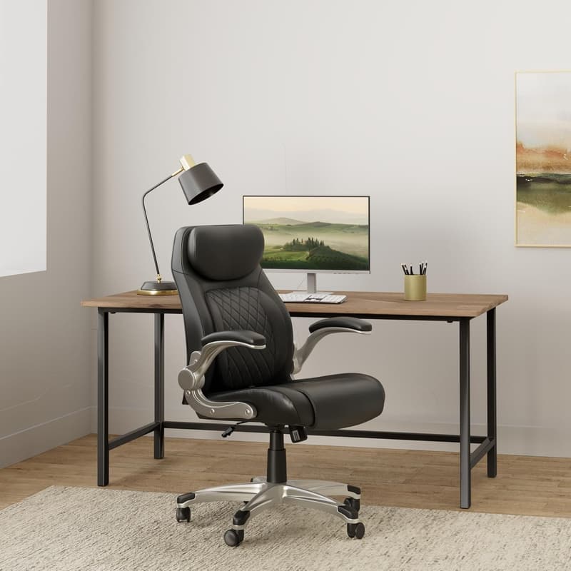 Ergonomic Black PU Leather Office Chair with Lumbar Support