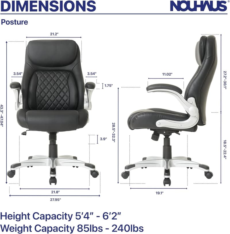 Ergonomic Black PU Leather Office Chair with Lumbar Support