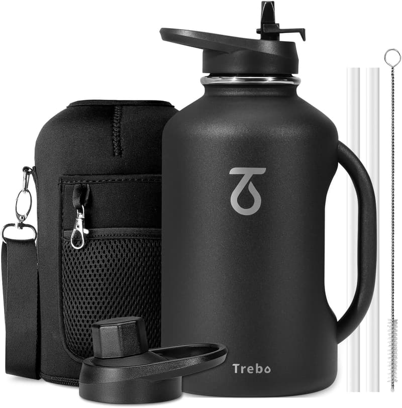 Insulated Stainless Steel Water Bottle with Handle - 64oz Black