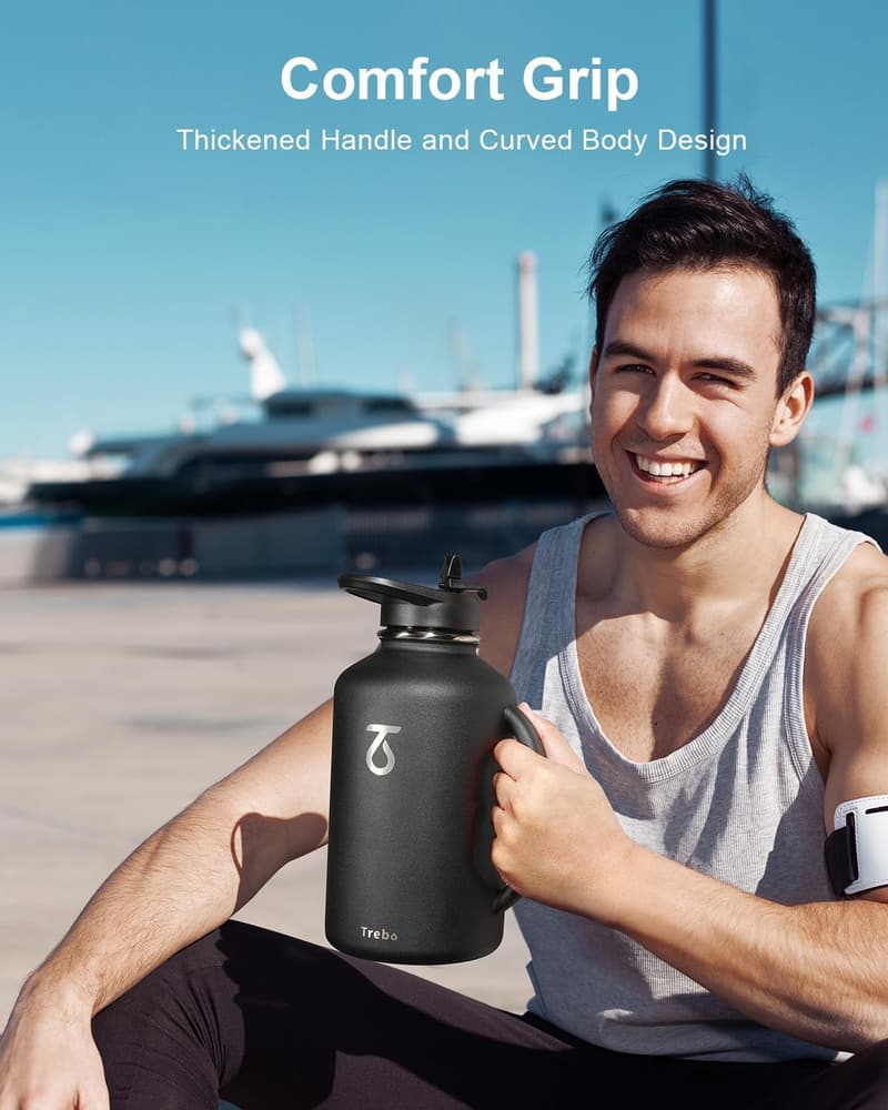 Insulated Stainless Steel Water Bottle with Handle - 64oz Black