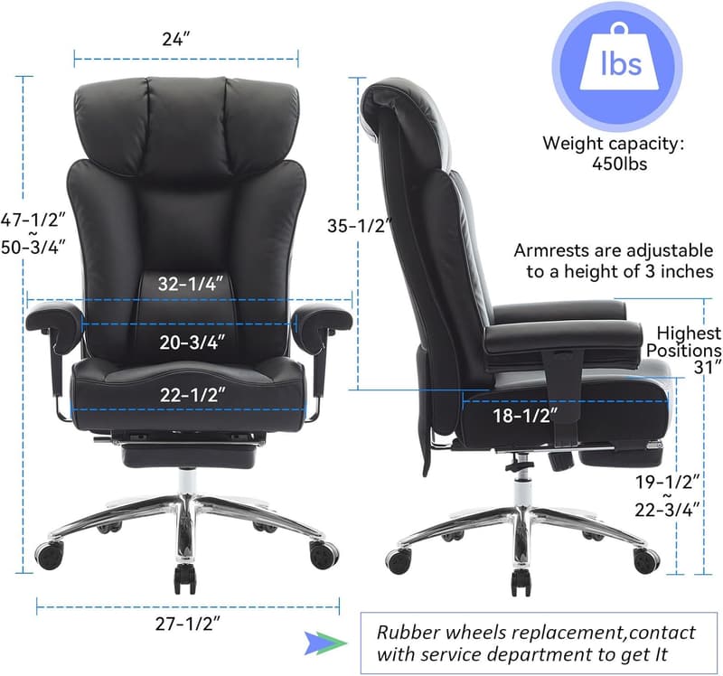 Ergonomic Executive Office Chair with Foot Rest & Lumbar Support