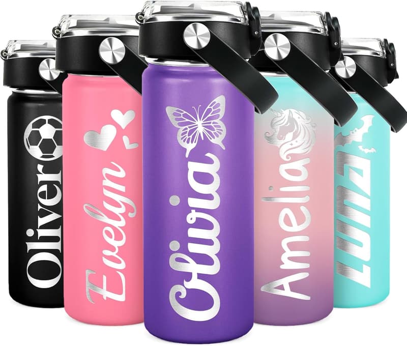 Custom Engraved Water Bottles for Kids - 18 oz, BPA Free