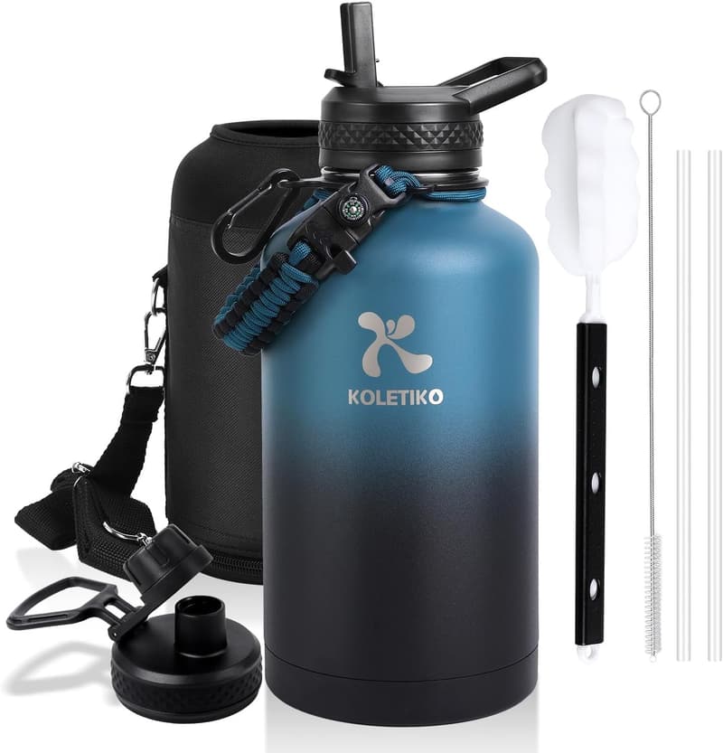 64 oz Insulated Stainless Steel Water Bottle with Straw