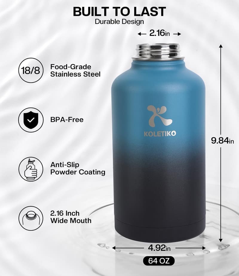 64 oz Insulated Stainless Steel Water Bottle with Straw