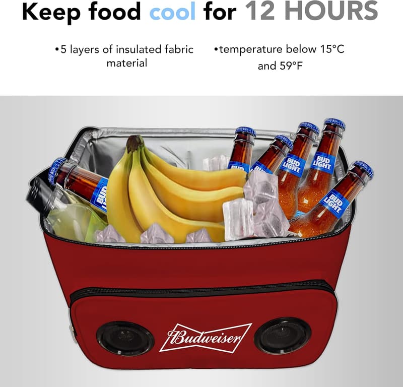 Budweiser Portable Cooler Bag with Wireless Bluetooth Speakers