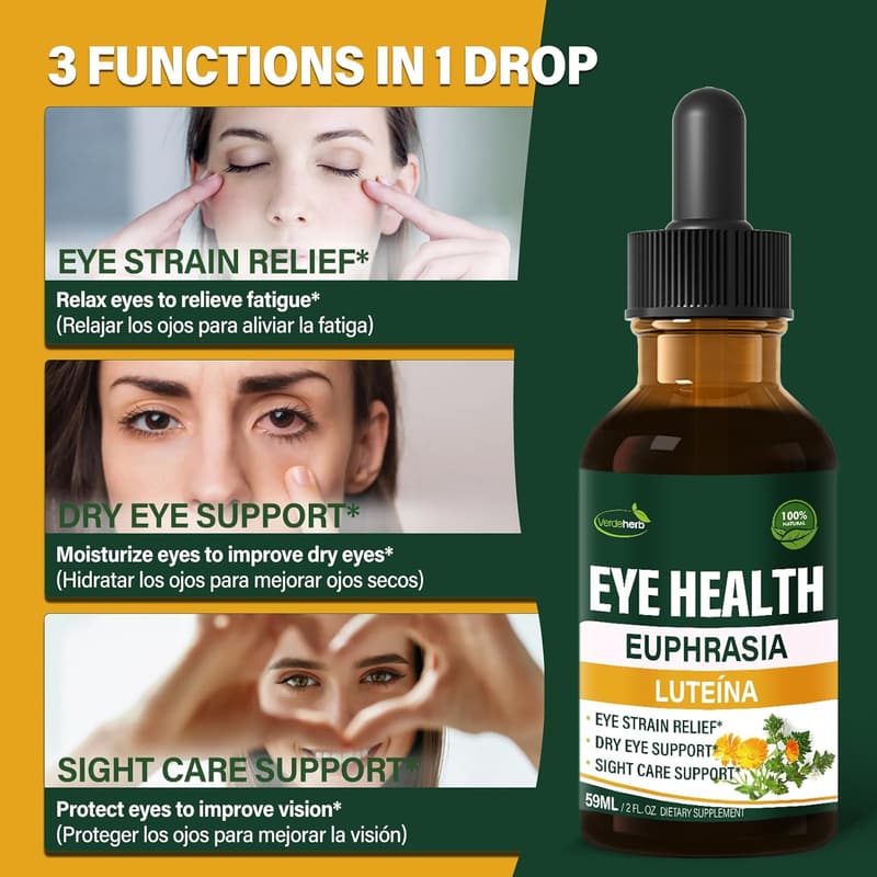 Eye Health Drops with Bilberry & Lutein for Strain Relief - 2oz