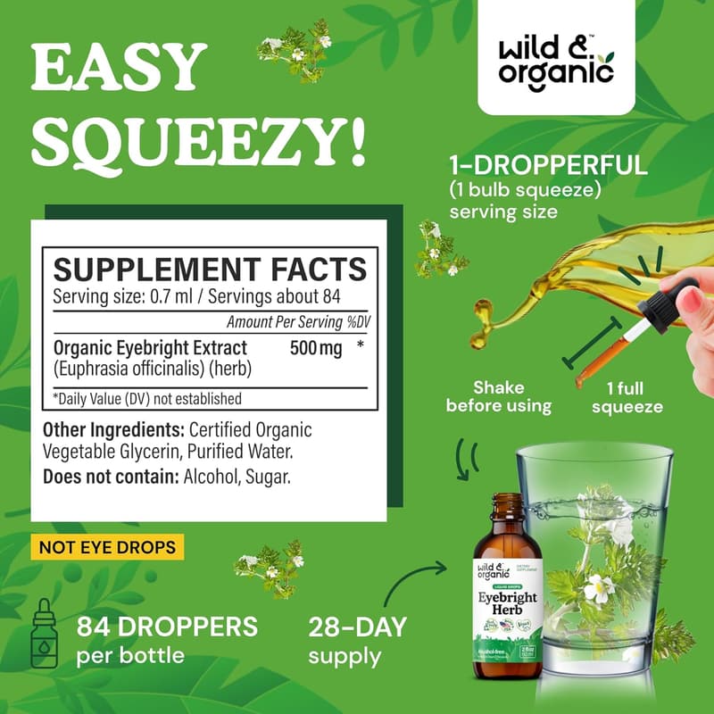 Eyebright Herb Tincture - Vegan Eye Support Drops - 2 fl oz