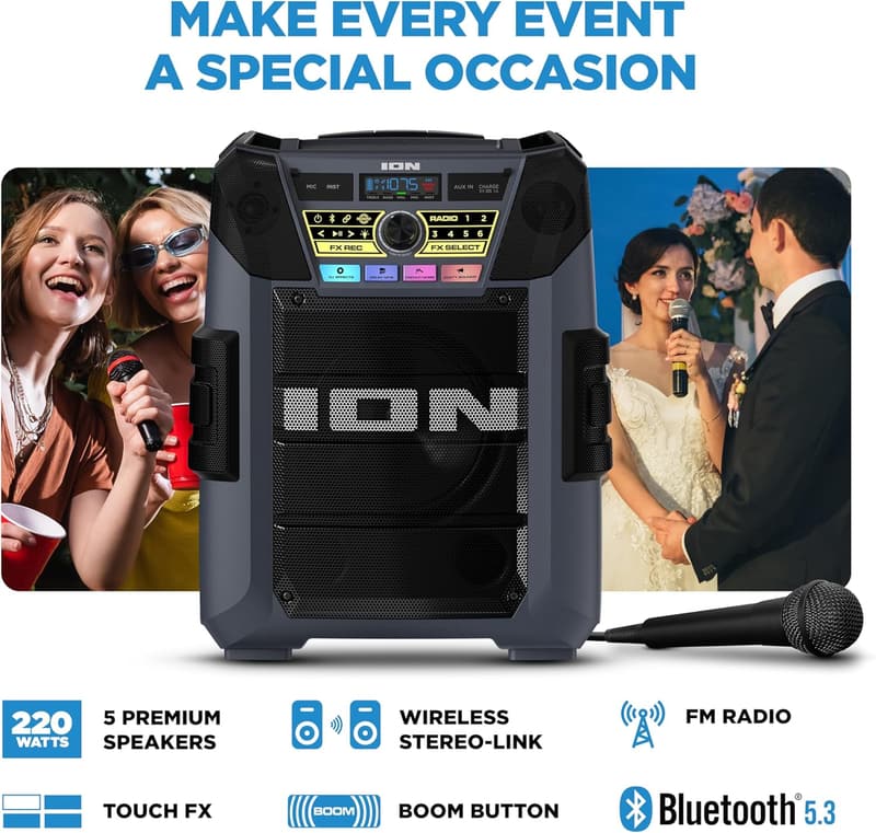 Portable Bluetooth Party Speaker with Karaoke & Lights