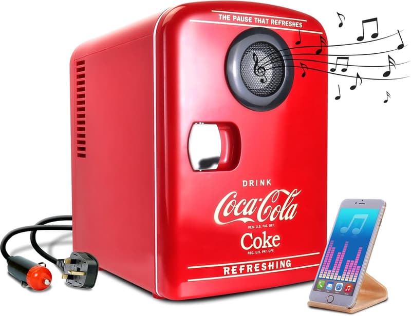Coca-Cola 4L Bluetooth Mini Fridge & Speaker – Portable Cooler/Warmer