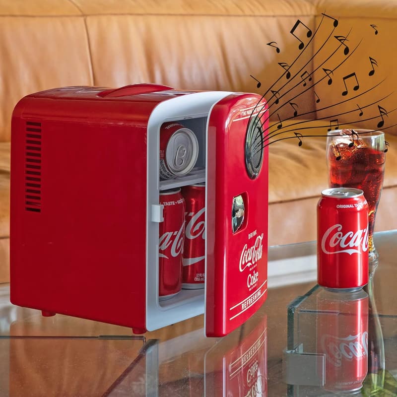 Coca-Cola 4L Bluetooth Mini Fridge & Speaker – Portable Cooler/Warmer