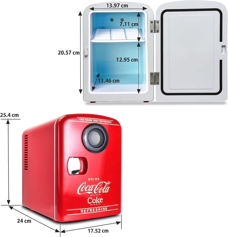 Coca-Cola 4L Bluetooth Mini Fridge & Speaker – Portable Cooler/Warmer