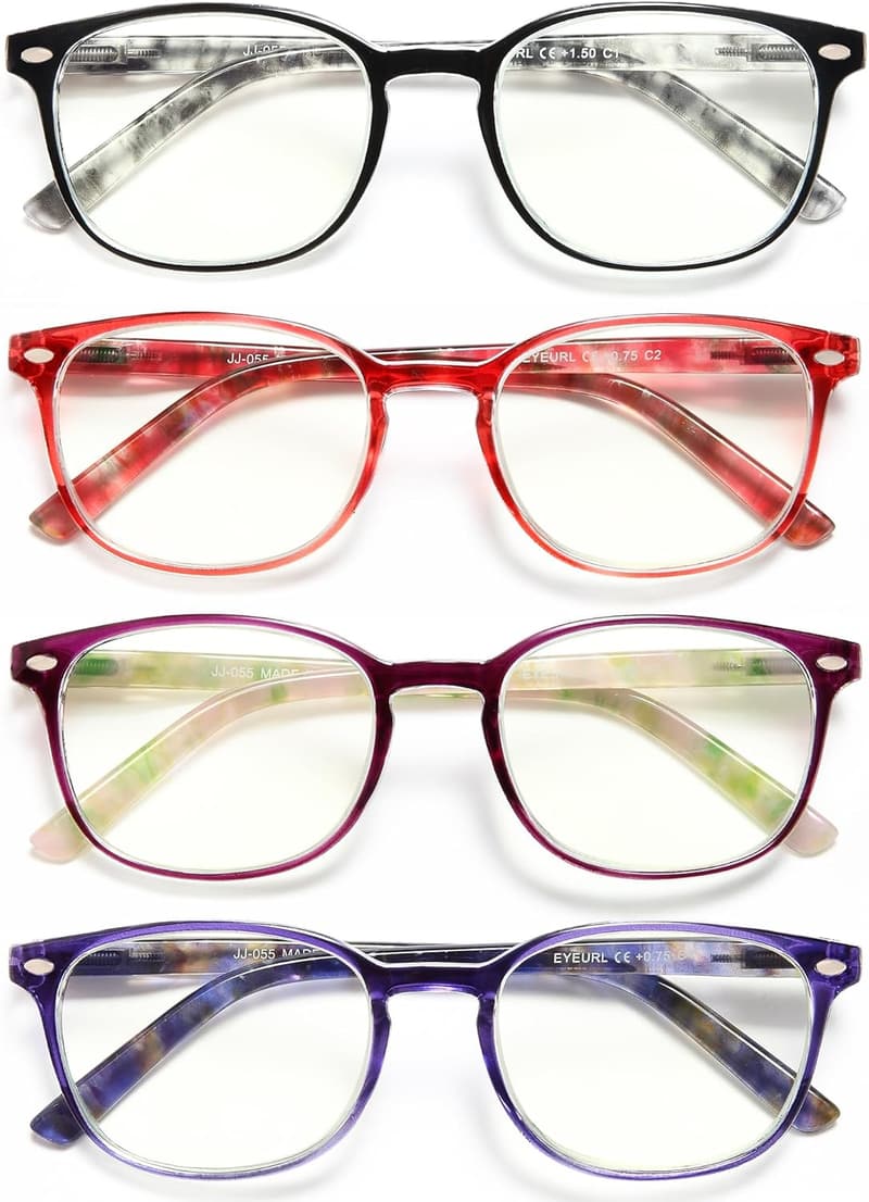 Blue Light Blocking Reading Glasses for Women, 4-Pack +2.75