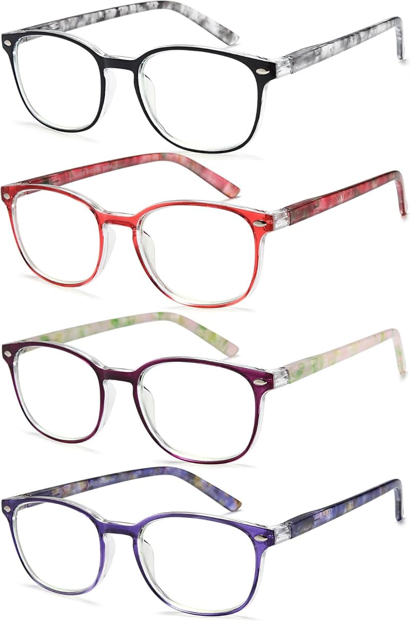Blue Light Blocking Reading Glasses for Women, 4-Pack +2.75