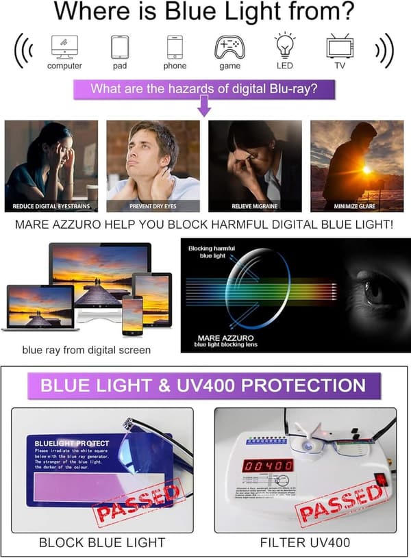 Blue Light Blocking Reading Glasses for Men and Women - 4 Pack