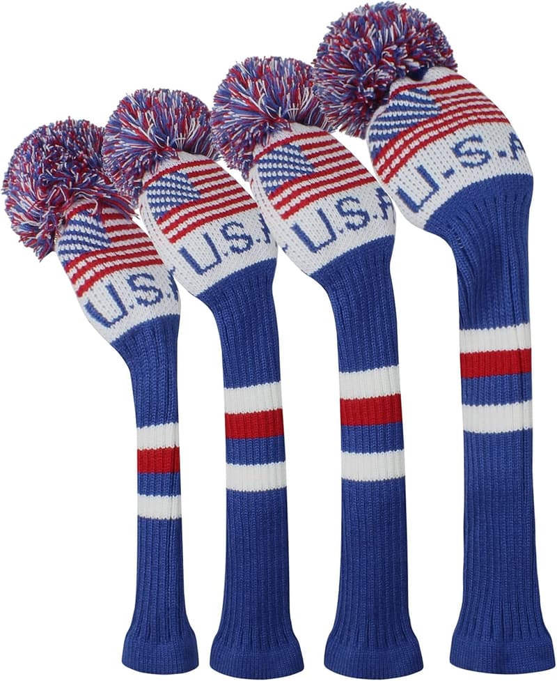 Knit Wood Golf Club Head Covers - 4 Piece Set (Driver & Hybrid)