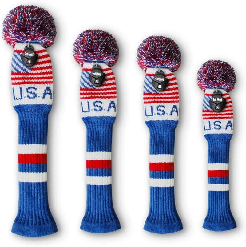 Knit Wood Golf Club Head Covers - 4 Piece Set (Driver & Hybrid)