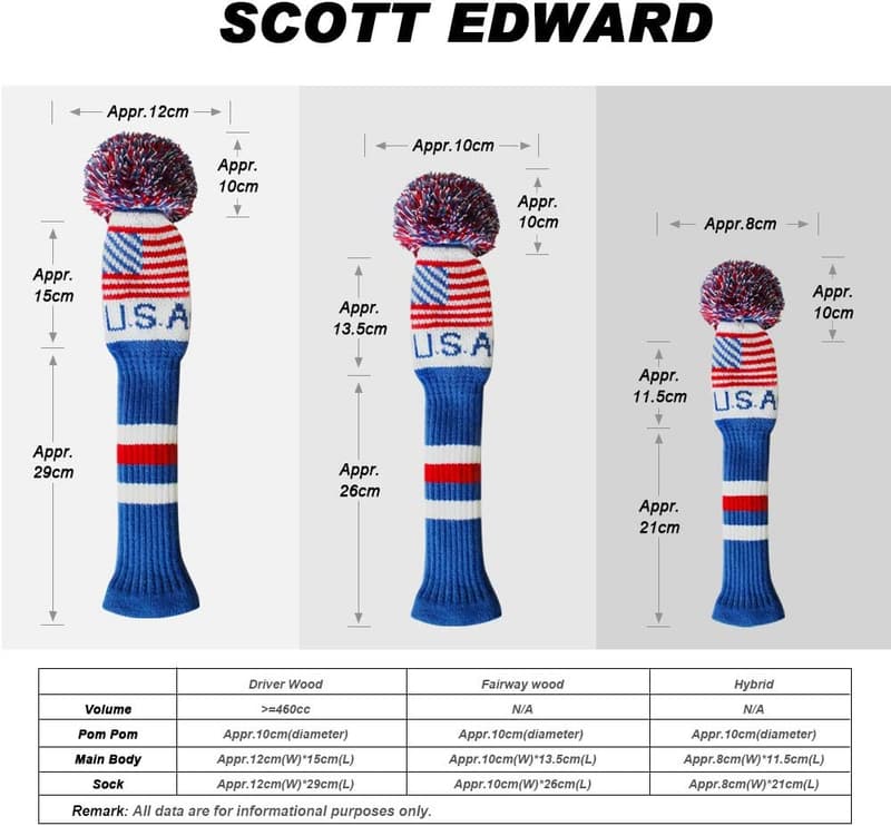 Knit Wood Golf Club Head Covers - 4 Piece Set (Driver & Hybrid)