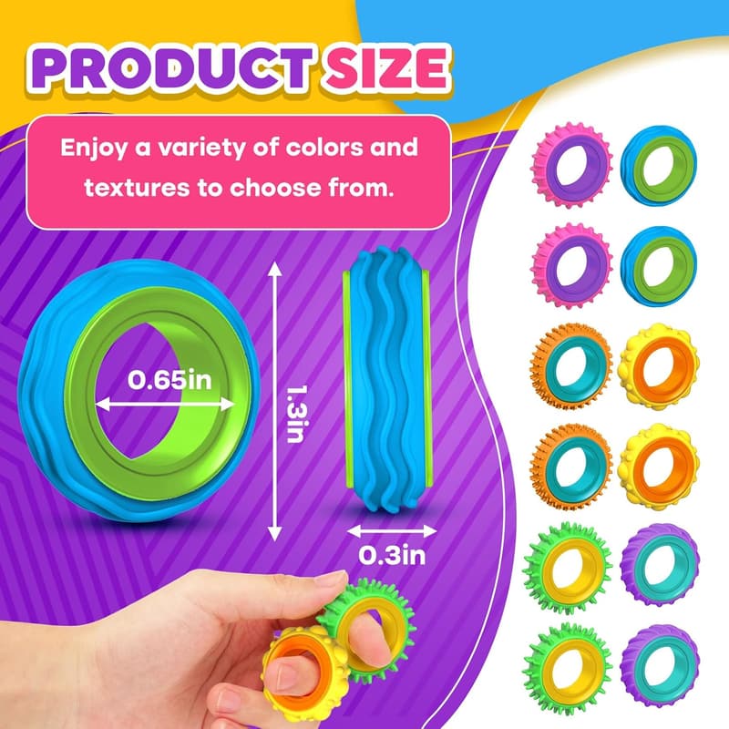 Sensory Fidget Rings for Kids - 12 Pack Stress Relief Spinner