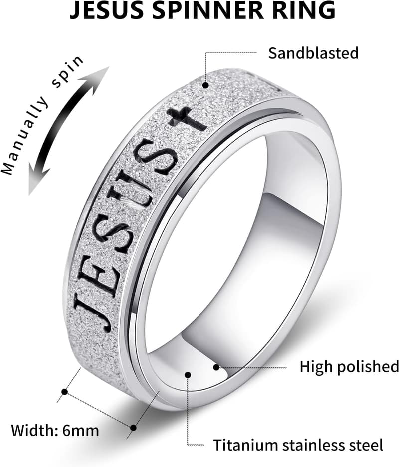 Fidget Spinner Anxiety Ring for Women - Stainless Steel, Adjustable