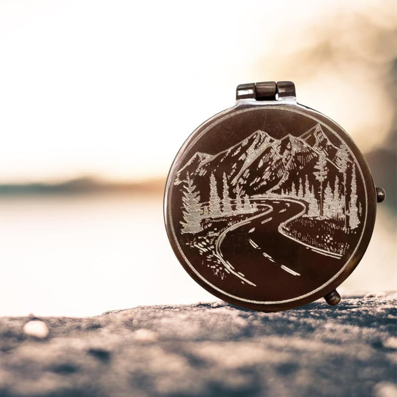 Engraved Brass Compass with Leather Case - Vintage Adventure Gift