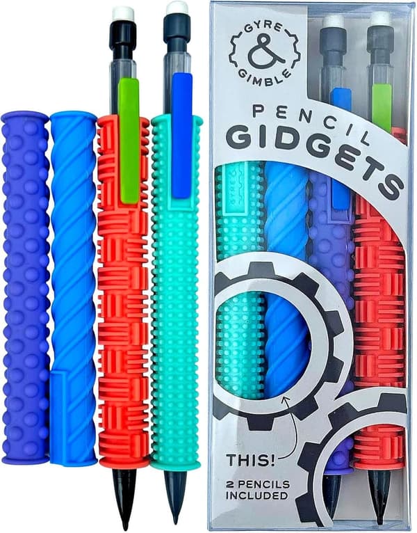 Textured Silicone Fidget Sleeves for Pencils - 4 Sleeves & 2 Pencils