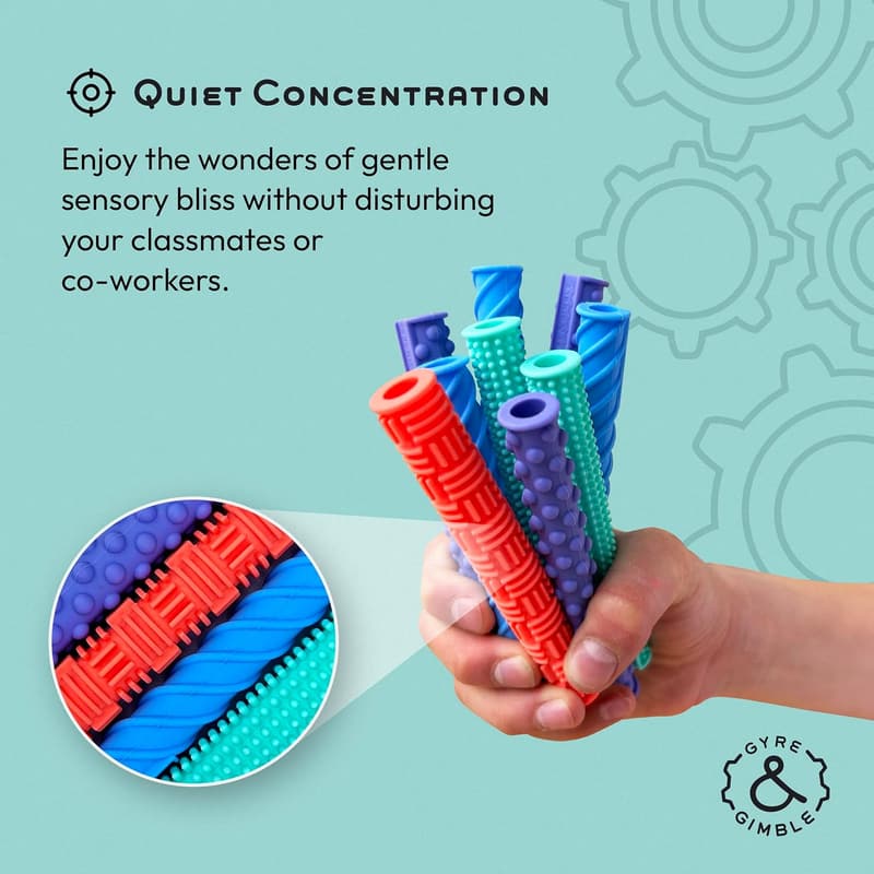 Textured Silicone Fidget Sleeves for Pencils - 4 Sleeves & 2 Pencils