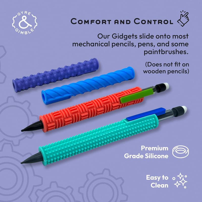 Textured Silicone Fidget Sleeves for Pencils - 4 Sleeves & 2 Pencils