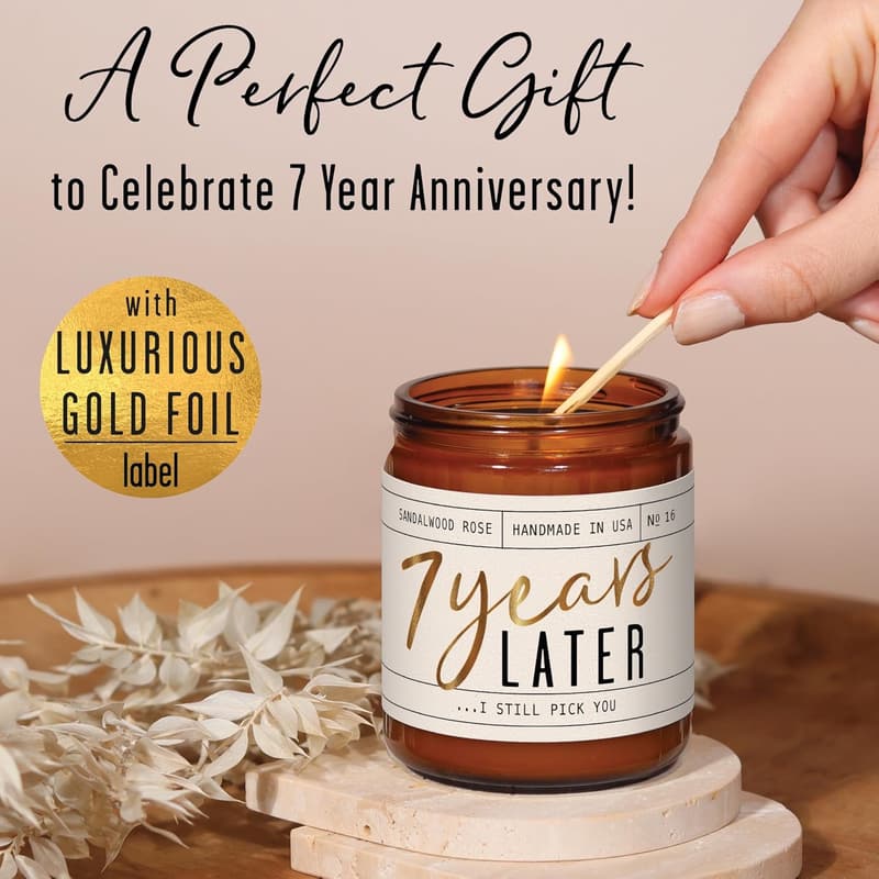 7th Anniversary Sandalwood Rose Candle with Essential Oils