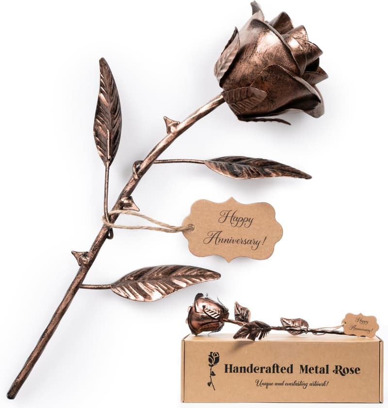 7th Anniversary Metal Rose Gift for Her – Handcrafted Copper Flower