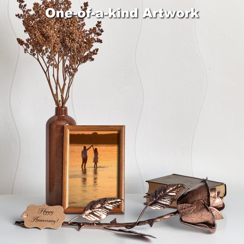 7th Anniversary Metal Rose Gift for Her – Handcrafted Copper Flower