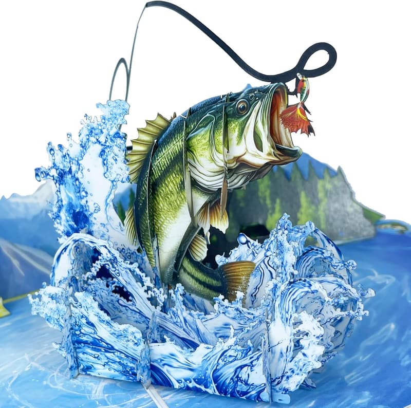 Handmade 3D Bass Fish Popup Card - Unique Gift for Fishermen