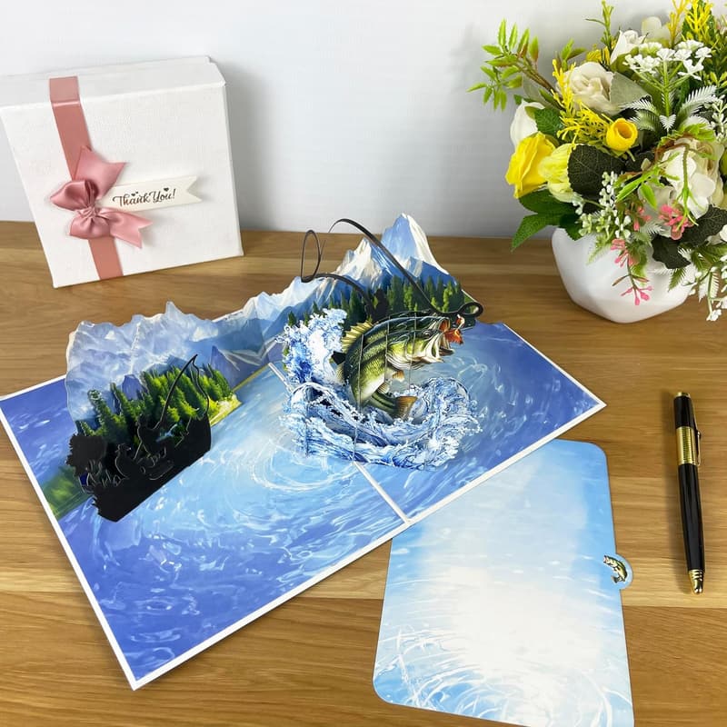 Handmade 3D Bass Fish Popup Card - Unique Gift for Fishermen