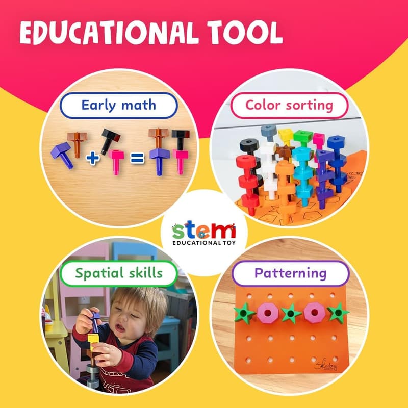 Peg Stacking Set for Kids 2-4 Years – 38 Pieces Educational Toy