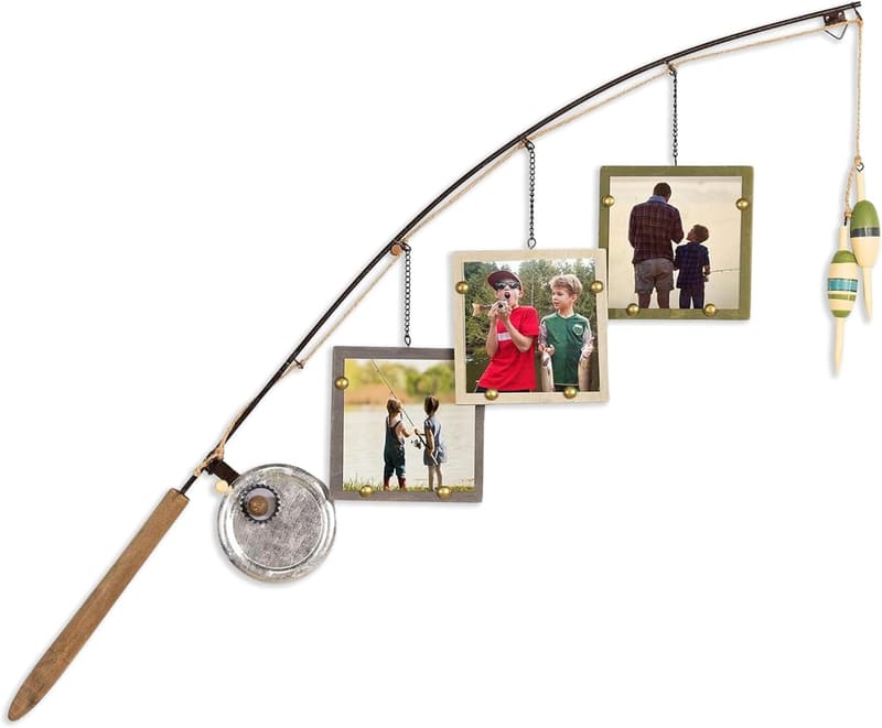 Fishing Pole Wall Decor with Three 4” x 4” Picture Frames
