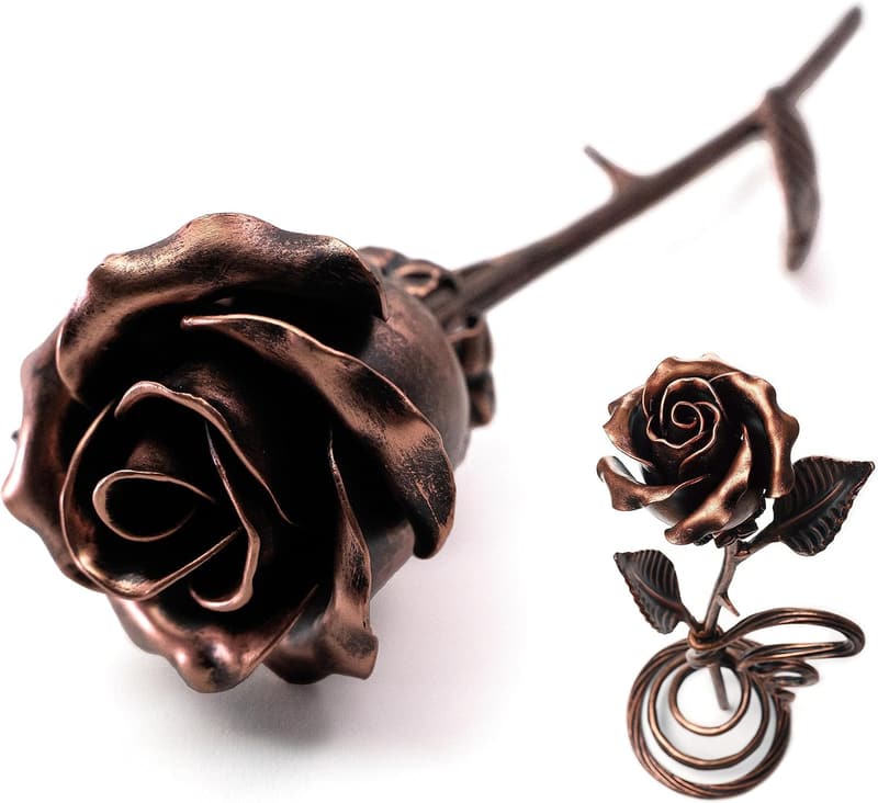 7th Anniversary Handcrafted Copper Rose with Stand