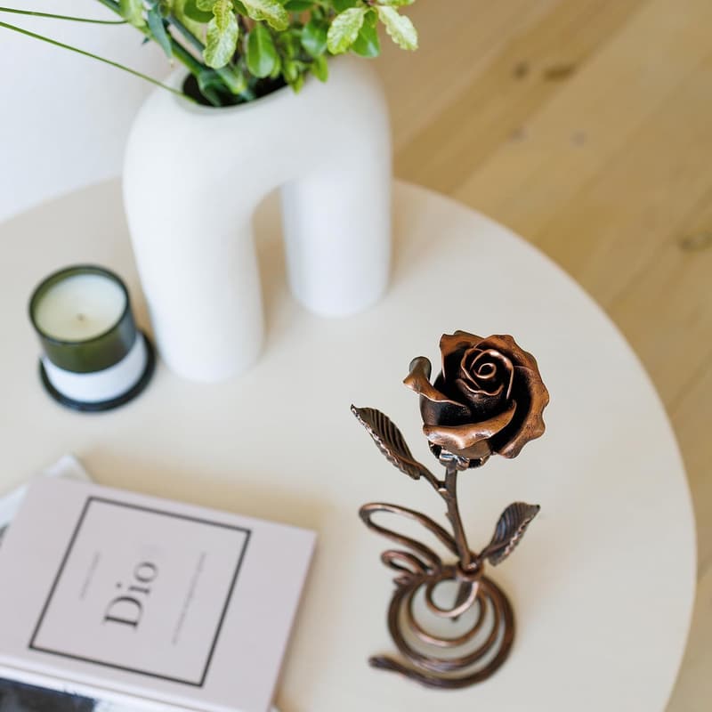7th Anniversary Handcrafted Copper Rose with Stand