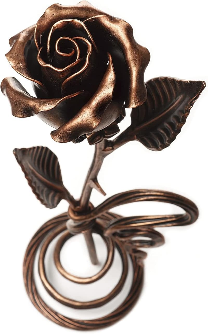 7th Anniversary Handcrafted Copper Rose with Stand