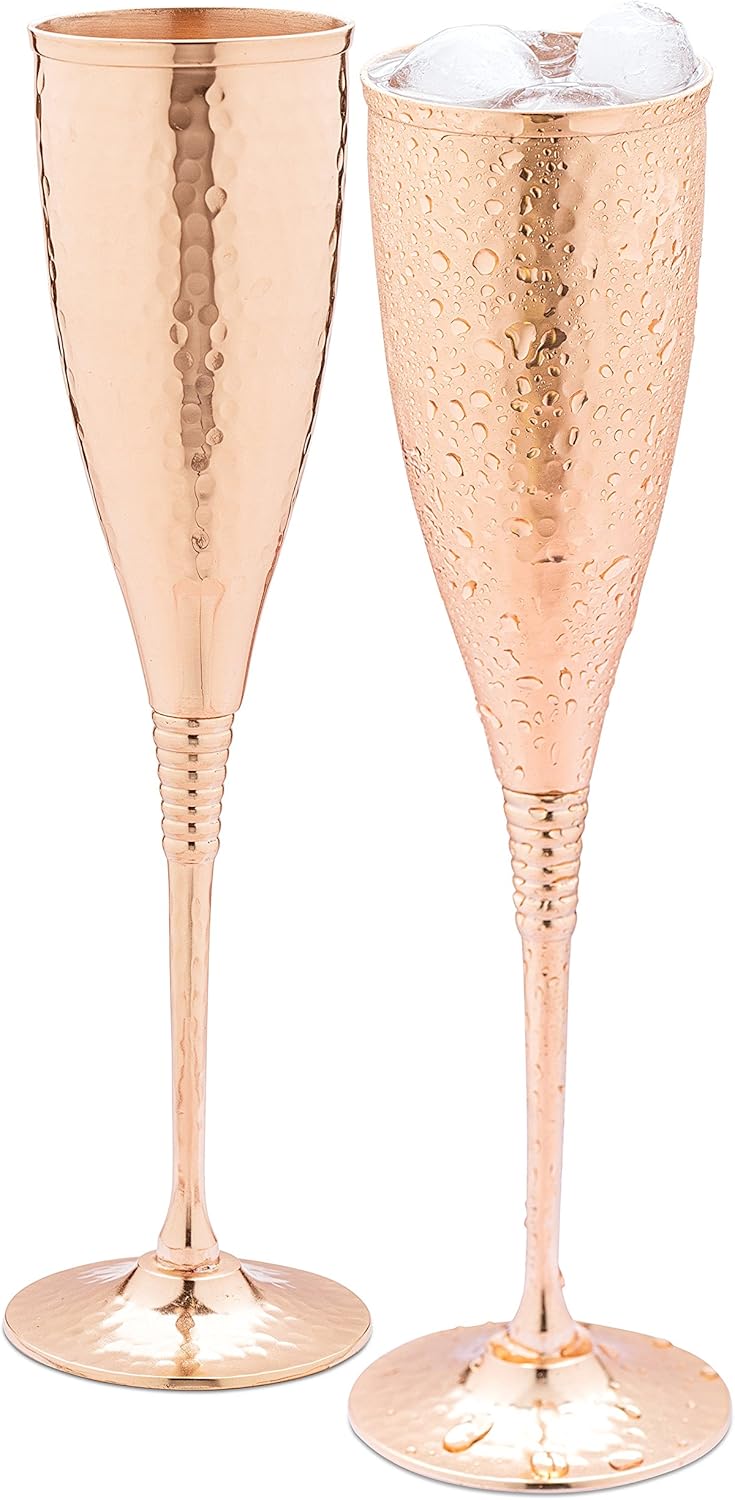 Handcrafted Hammered Copper Champagne Flutes – Set of 2
