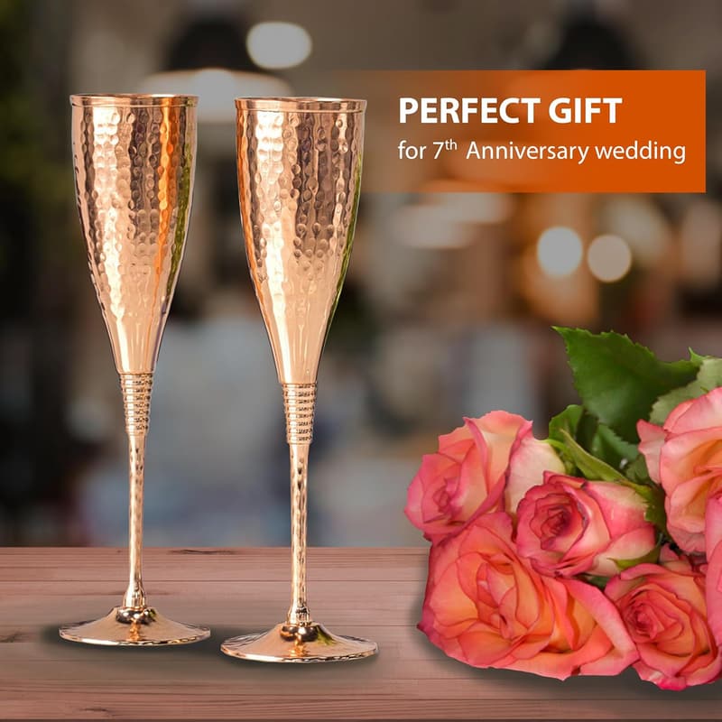Handcrafted Hammered Copper Champagne Flutes – Set of 2