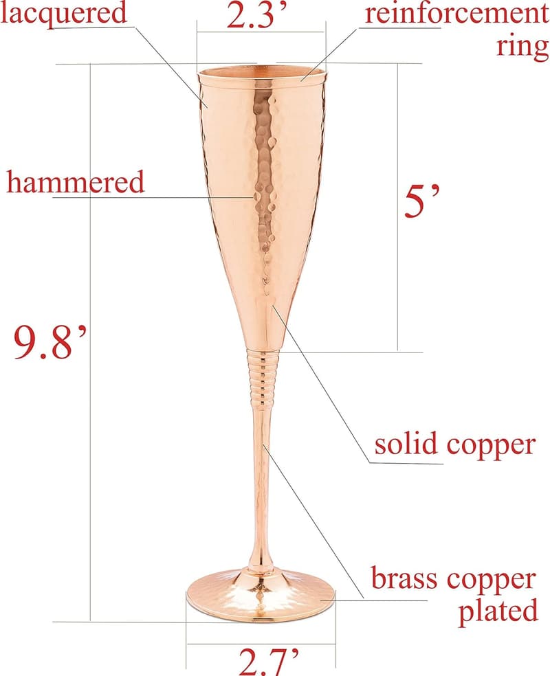 Handcrafted Hammered Copper Champagne Flutes – Set of 2