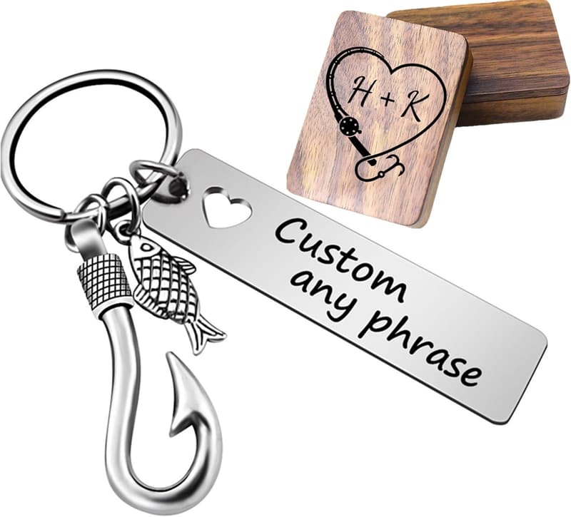 Engraved Fishhook Keychain Gift for Dad or Husband